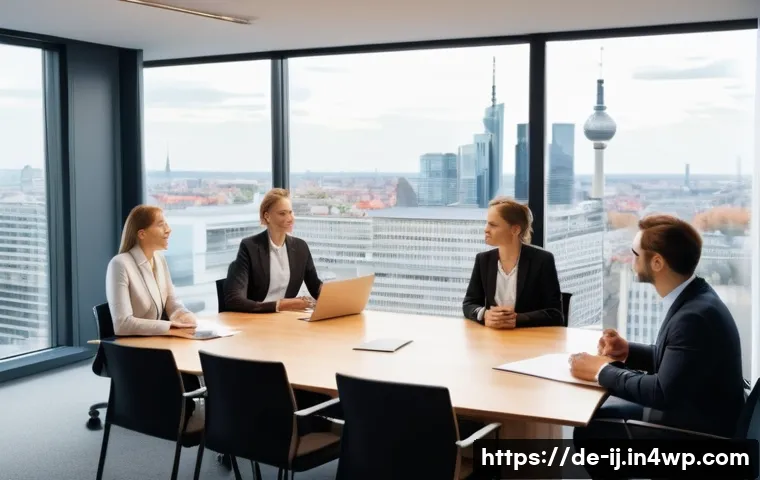스폰서와의 만남을 위한 준비 과정 - A professional business meeting scene in a modern German office, featuring a confident young woman p...