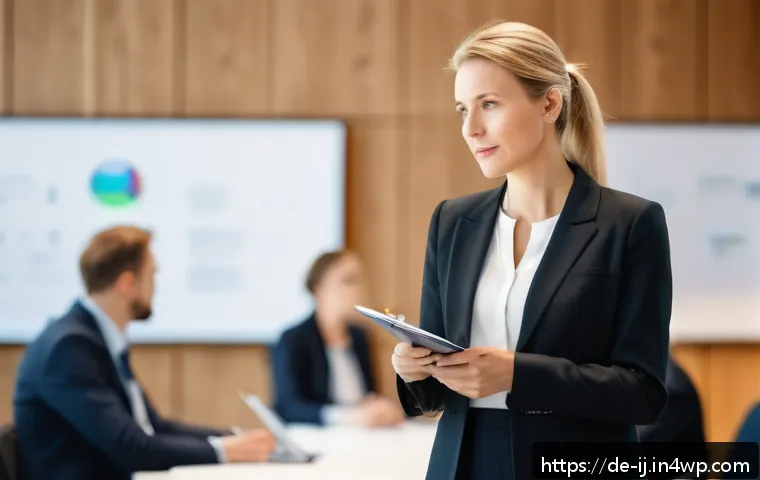 경력 스폰서 확보를 위한 의사소통의 중요성 - A professional business networking event in a modern conference hall in Germany, featuring diverse p...