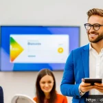 Home 23 스폰서십 확보를 위한 자기 PR 전략 - A professional German-speaking influencer at a modern networking event in Berlin, dressed in smart c...