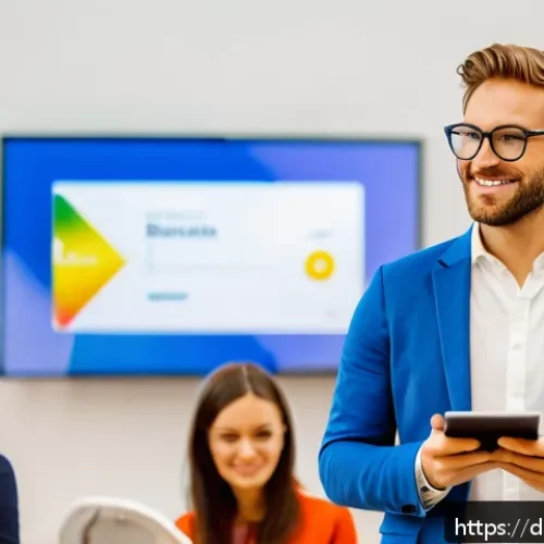 Home 17 스폰서십 확보를 위한 자기 PR 전략 - A professional German-speaking influencer at a modern networking event in Berlin, dressed in smart c...