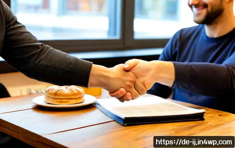 스폰서십의 필요성에 대한 인식 - Photorealistic German small business meeting in a bright modern café, a local bakery owner and a com...